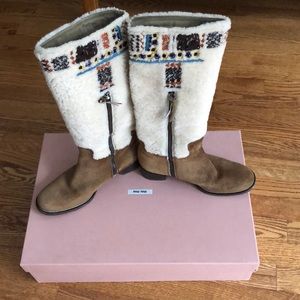 Miu Miu shearling beaded suede boots